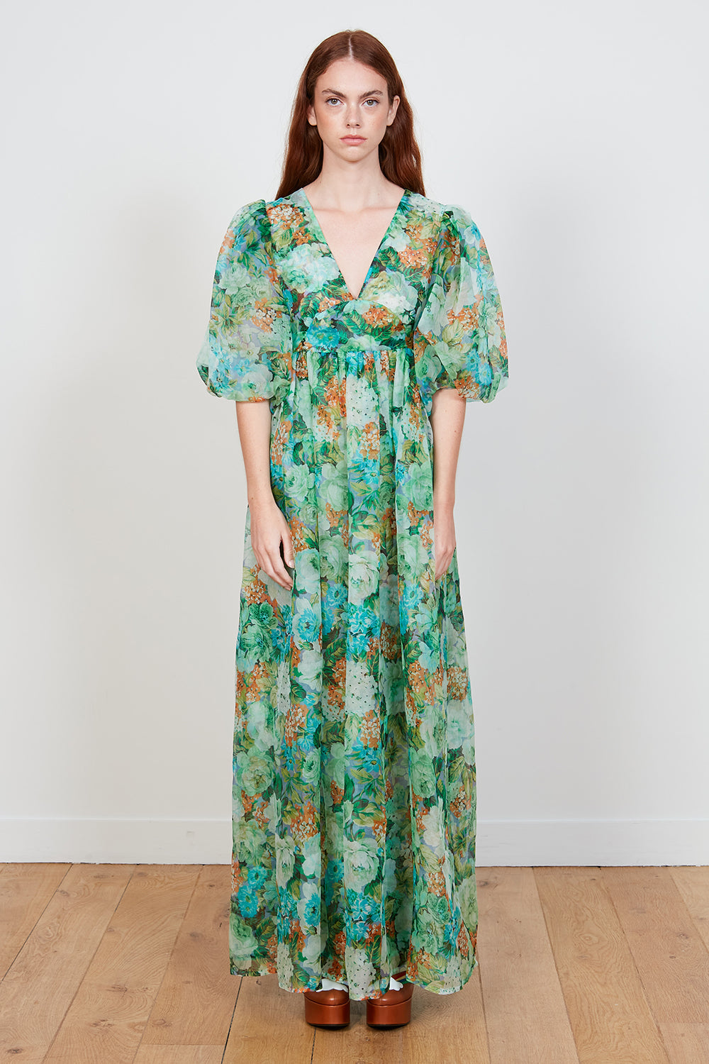 Floral organza maxi dress